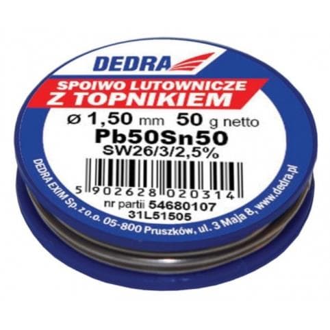 Spájkovací cín s tavidlom, 1,5 mm, 50g, 60%SN, Dedra 1