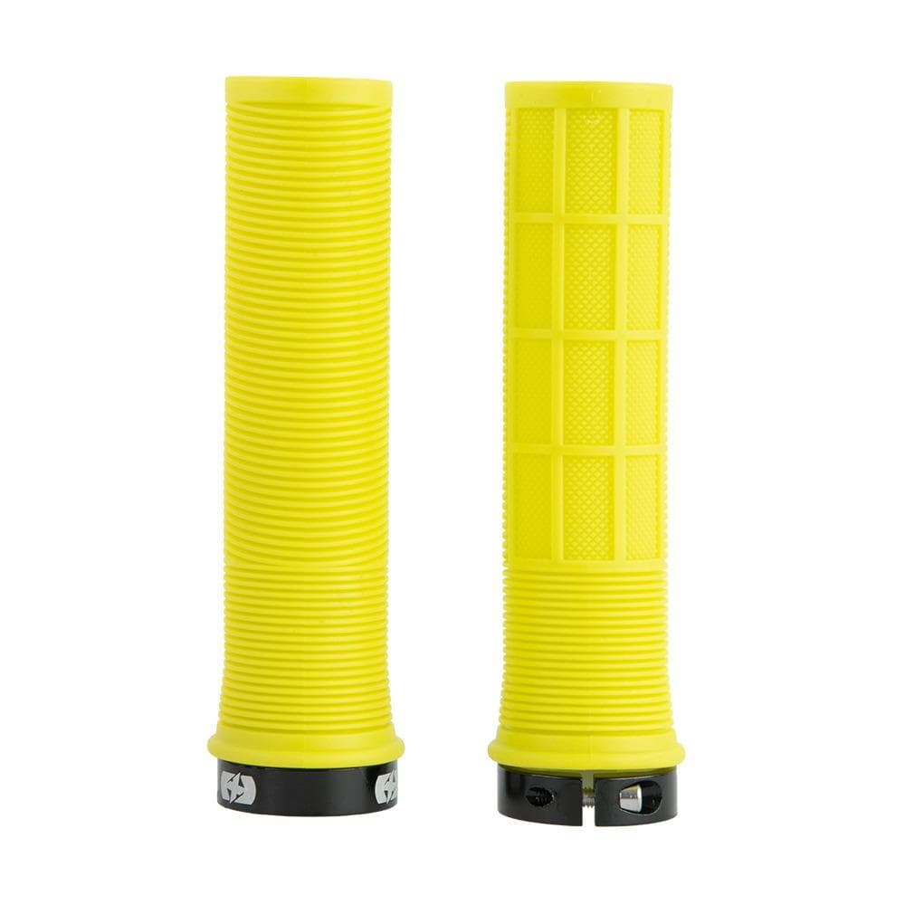 Gripy DRIVER MTB LOCK-ON so skrutkovacími objímkami(žltá fluo, dĺžka 130 mm, 1 pár)