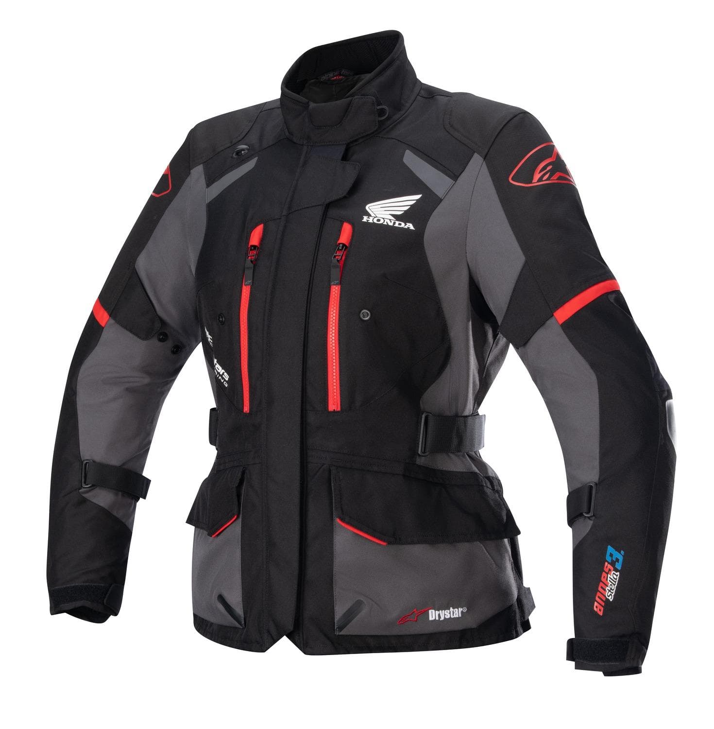 Bunda STELLA ANDES DRYSTAR HONDA kolekcia, TECH-AIR 5 kompatibilný, (čierna/sivá/červená, veľ. L)