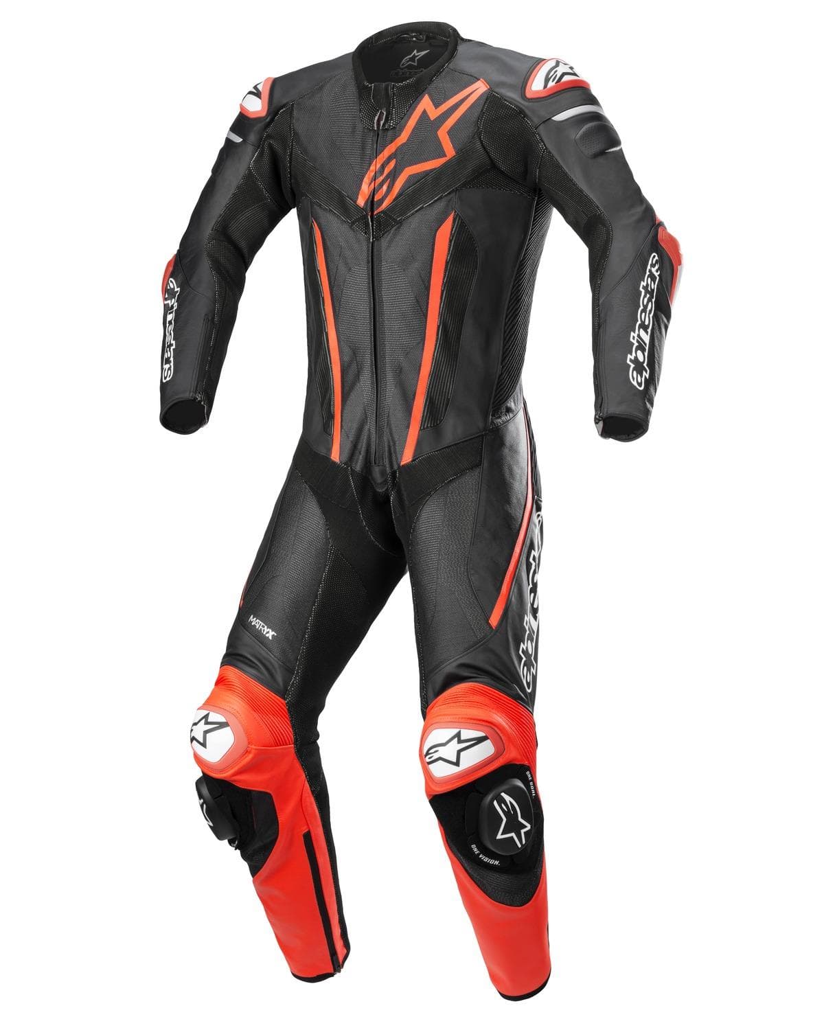 Jednodielna kombinéza FUSION, TECH-AIR kompatibilný (čierna/červená fluo, veľ. 48)