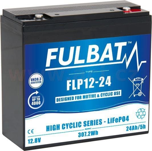 Lítiová batéria LiFePO4 FLP12-24& FULBAT 12,8V, 24Ah, 307Wh, 181x77x167