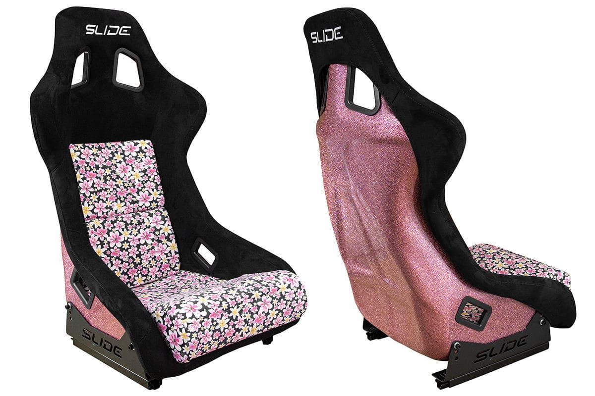 Športová sedačka SLIDE KS2 Premium Black & Flowers Suede Light Pink Glitter 1