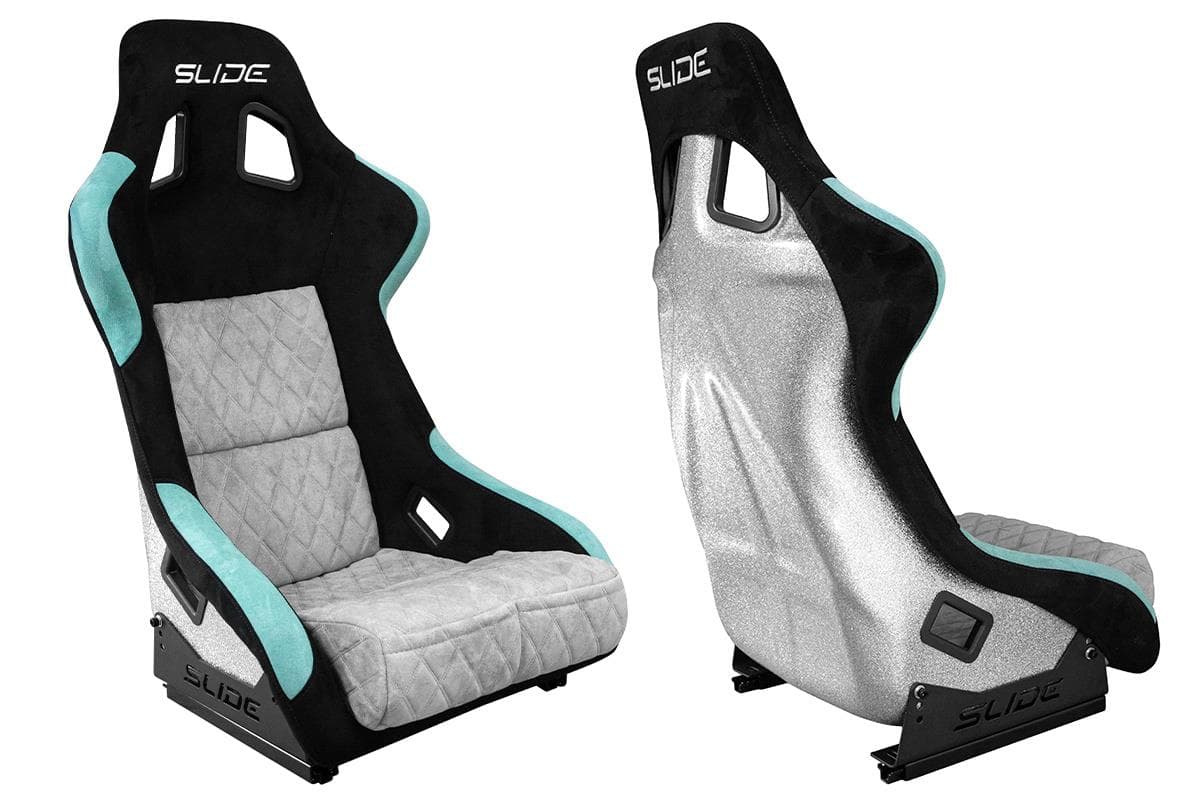 Športová sedačka SLIDE KS2 Premium Black & Mint & Quilted Grey Suede Silver Glitter 1