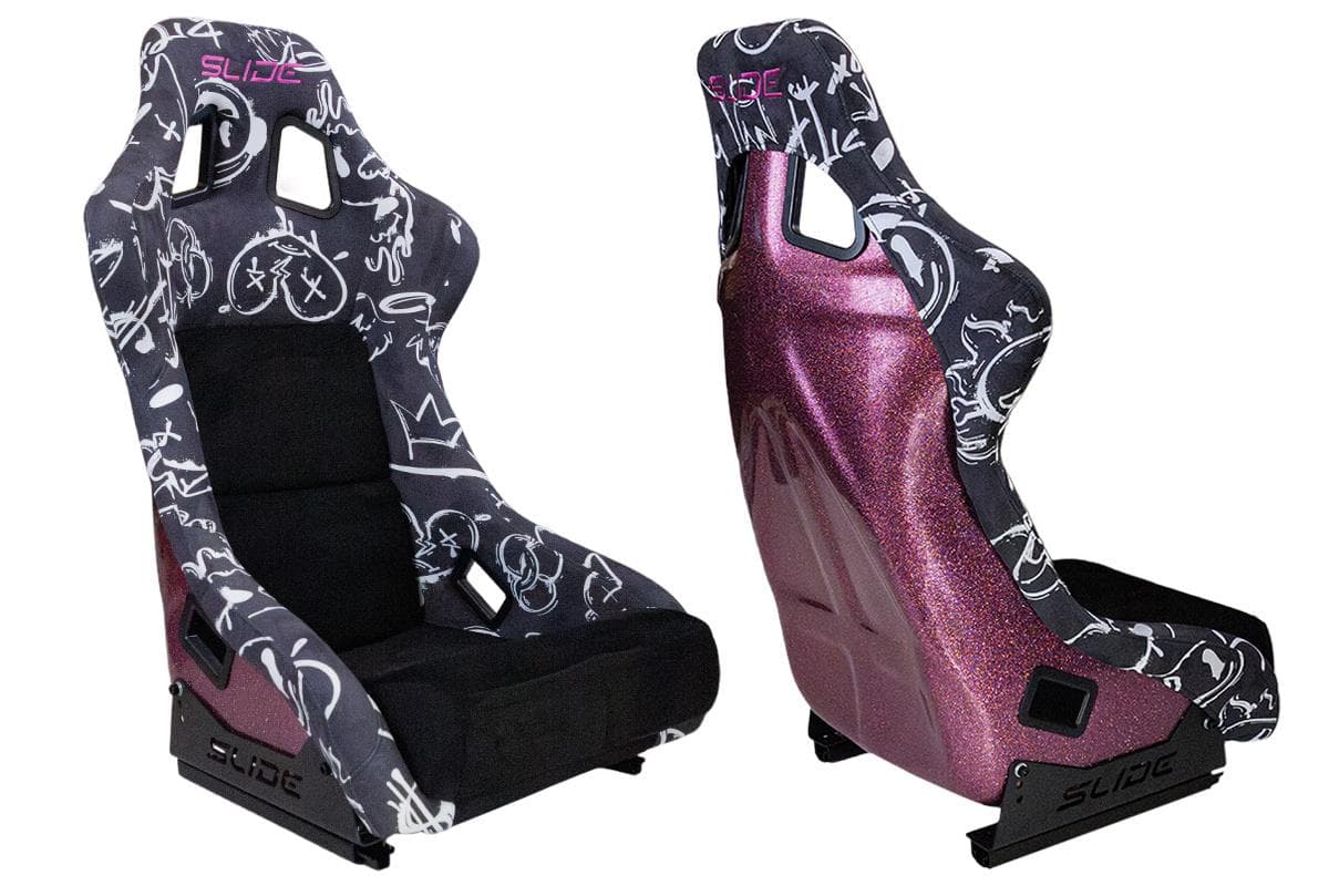 Športová sedačka SLIDE KS2 Premium Black & Spray Graffity Welur Pink Glitter 1