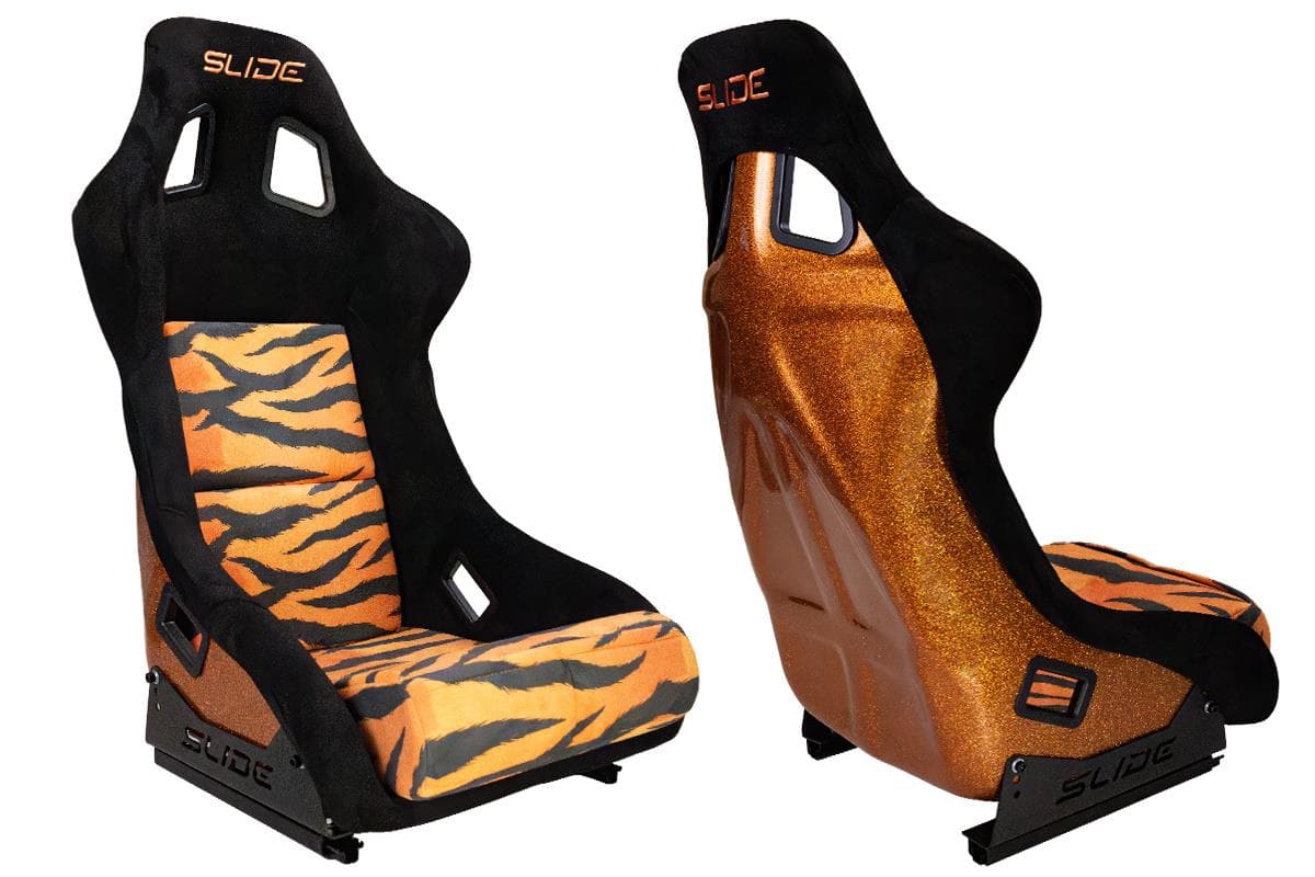 Športová sedačka SLIDE KS2 Premium Orange Black & Grafic Tiger Welur Orange Glitter