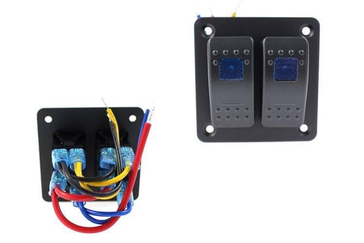 Hliníkový ovládací panel, ON/OFF x2 modrý 1