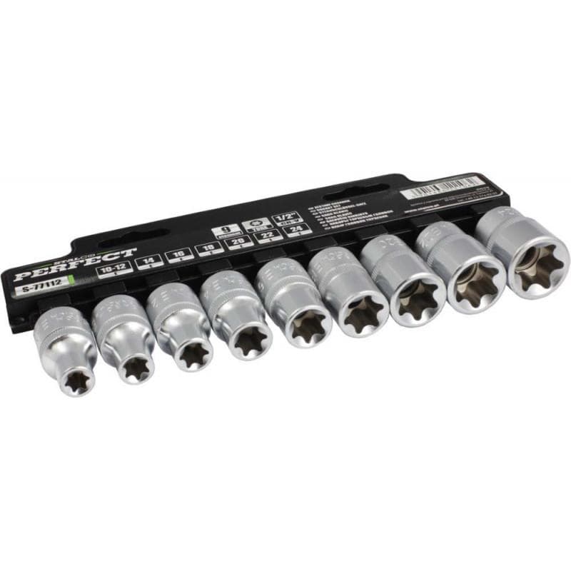 Sada nádstavcov TORX 1/2" 1/2", E10 - E24, TORX vnútorné, 9 prvkov 1/4/32 - S-77112
