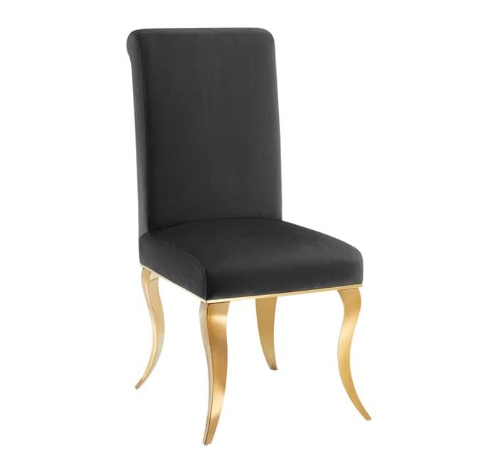 Estila Dizajnová glamour jedálenská stolička Gold Barock s kabriolovými nožičkami v zlatej farbe a čiernym zamatovým poťahom 105 cm 1