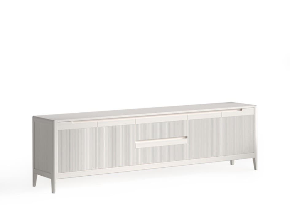 Estila Luxusný moderný štvordverový TV stolík Tallin s vrúbkovaným čelom s mramorovou doskou 231 cm