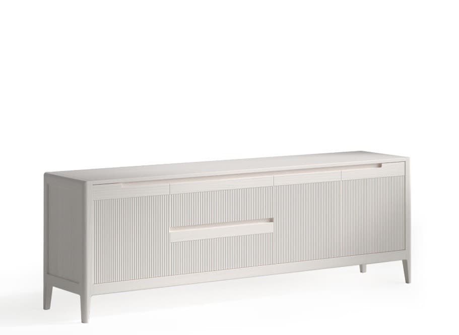 Estila Luxusný moderný TV stolík Tallin s vrúbkovaným čelom s dvomi zásuvkami a tromi dvierkami 190 cm 1