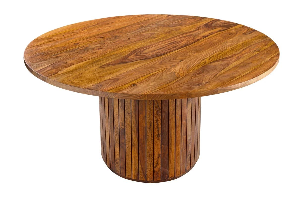 Estila Art deco masívny okrúhly jedálenský stôl Gire v hnedej farbe s valcovou nohou s lakovaným povrchom 140 cm