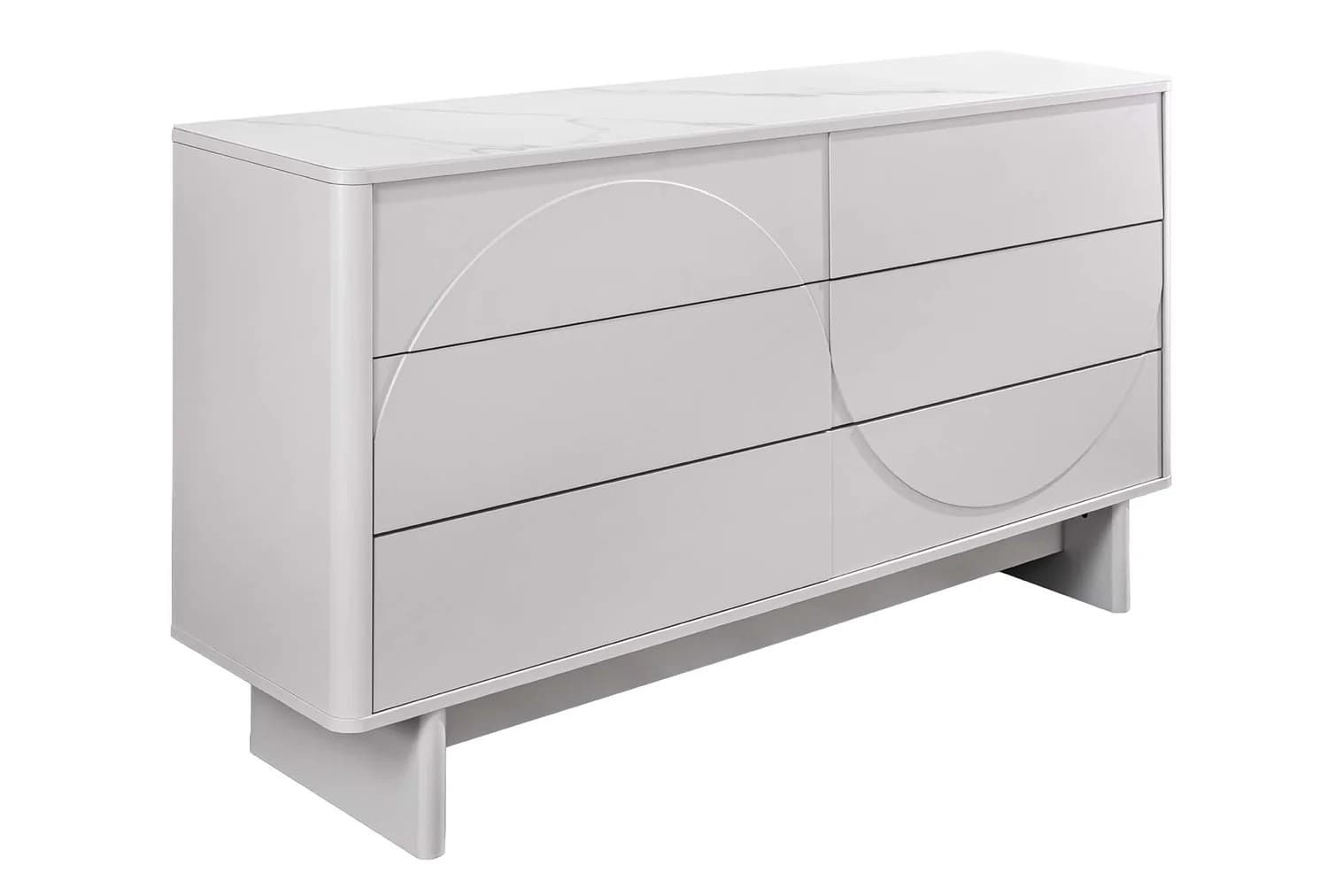 Estila Dizajnová art deco biela komoda Savonia s mramorovou doskou a šiestimi zásuvkami s minimalistickým reliéfom vlny 150 cm 1
