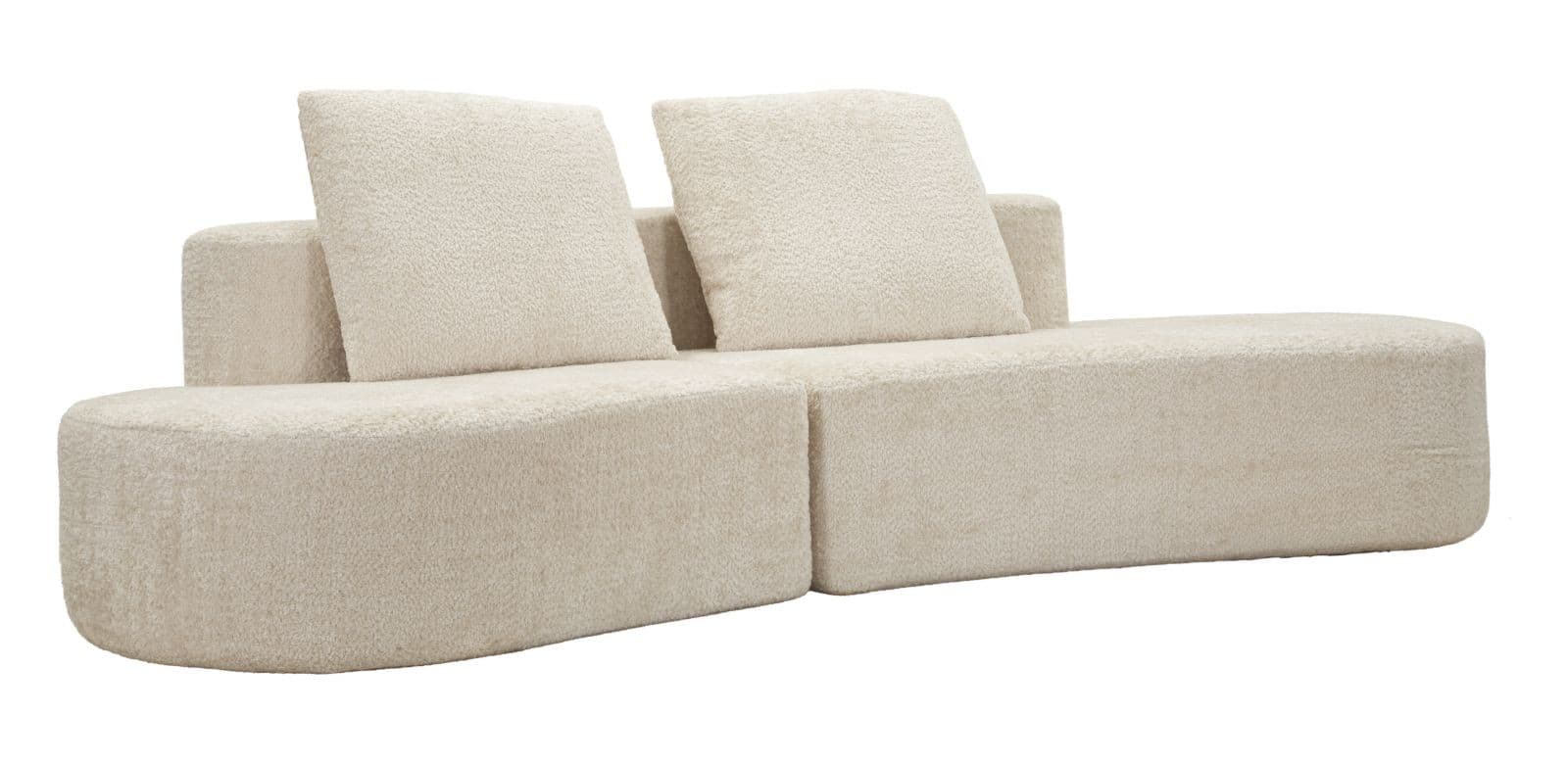 Estila Art deco atypická štvormiestna čalúnená sedačka Lilos v krémovej bielej farbe s plyšovým poťahom v zaoblenom tvare 238 cm 1