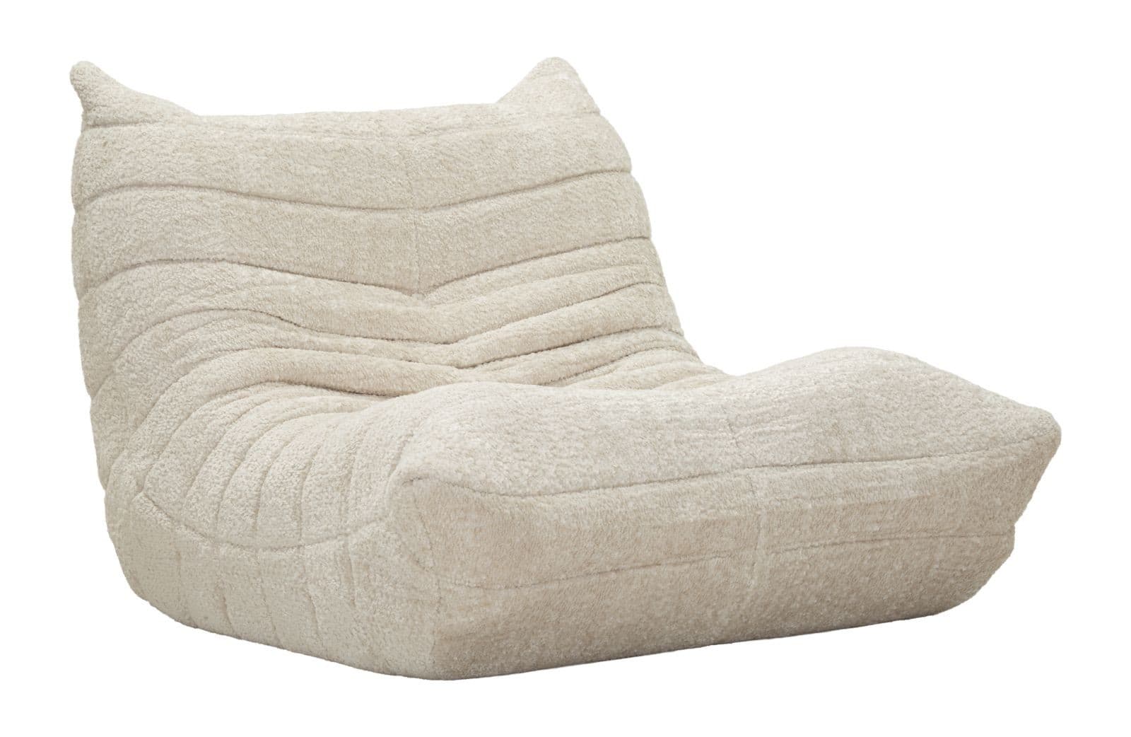 Estila Dizajnový sedací vak Kenira v bielo krémovej farbe s horizontálnym prešívaním s plyšovým poťahom 103 cm