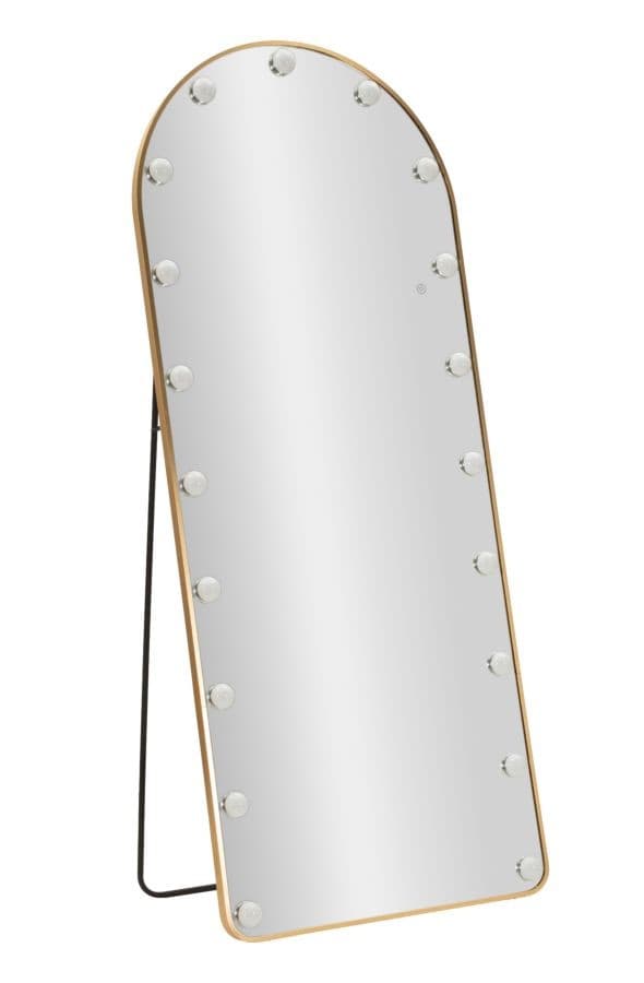 Estila Art deco obdĺžnikové polohovateľné dotykové šatníkové zrkadlo Hillie so zlatým kovovým rámom a svietidlami 170 cm 1