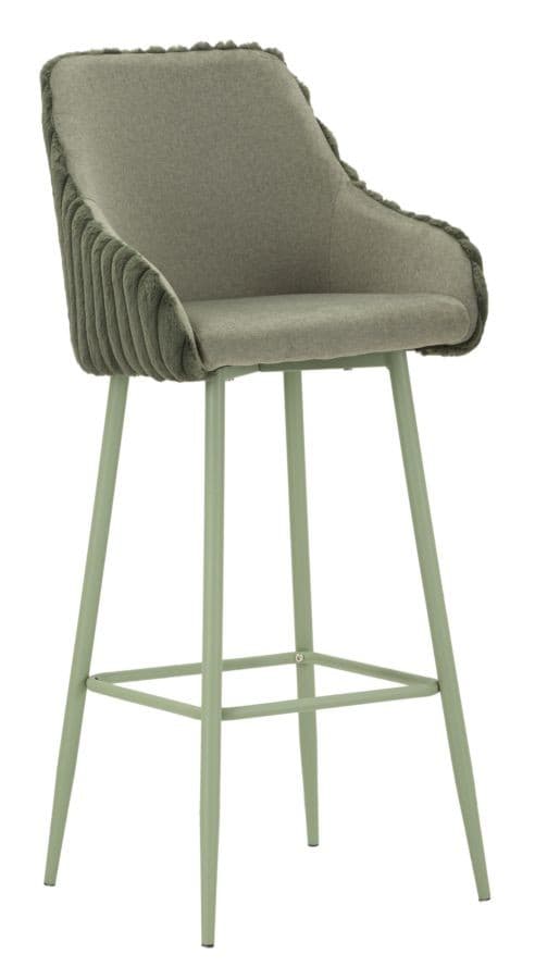 Estila Moderná art deco barová stolička Denali s prešívaným plyšovým poťahom v šalviovej zelenej farbe s kovovými nohami 111 cm 1