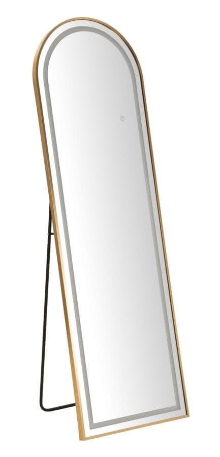 Estila Dizajnové glamour stojace zrkadlo Leanor so zlatým rámom s oblúkovou vrchnou časťou a LED osvetlením 160 cm