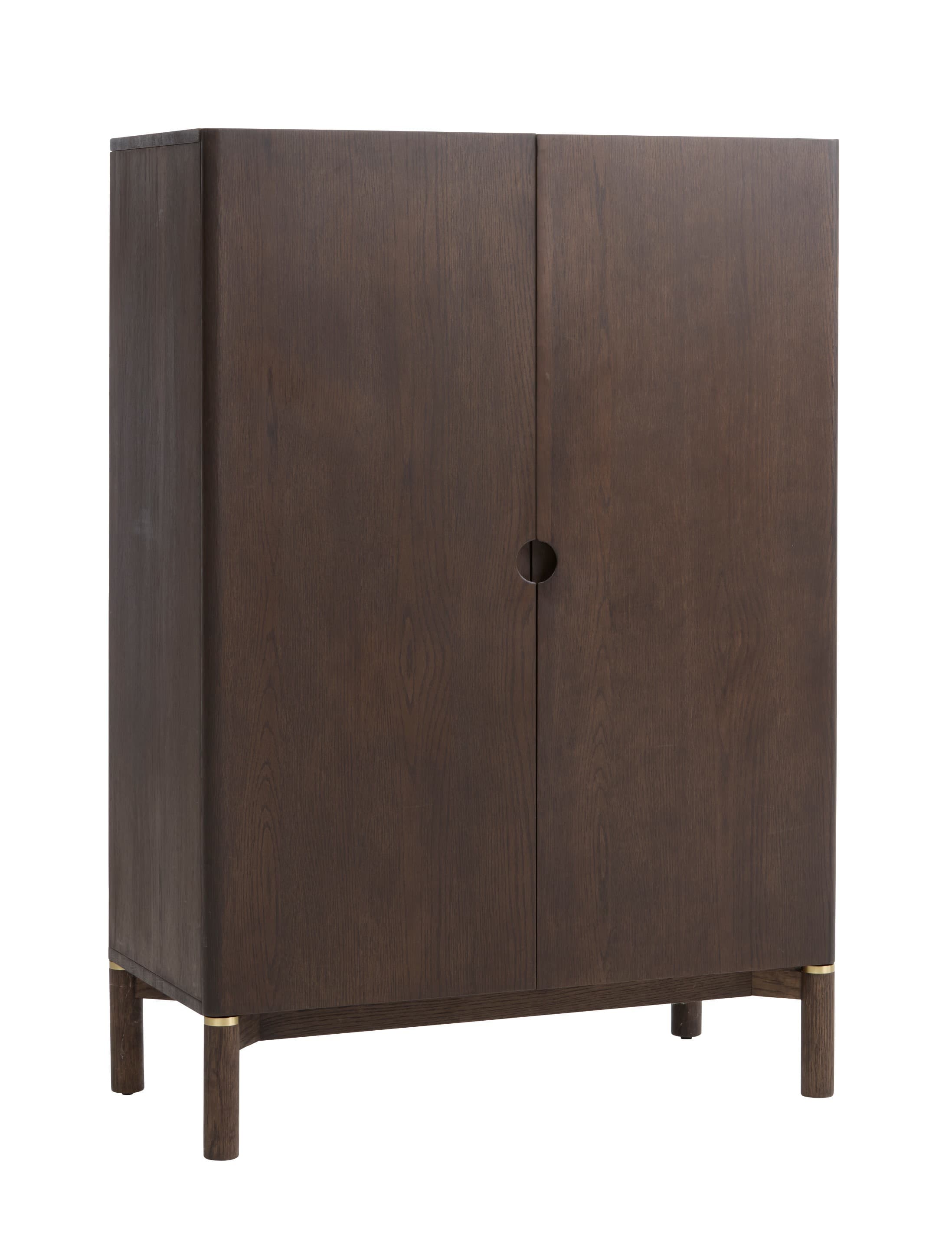 Estila Art deco dvojderový hnedý príborník Linia z dreva s nízkymi nožičkami a vyrezanou úchytkou so zlatými detailmi 130 cm 1