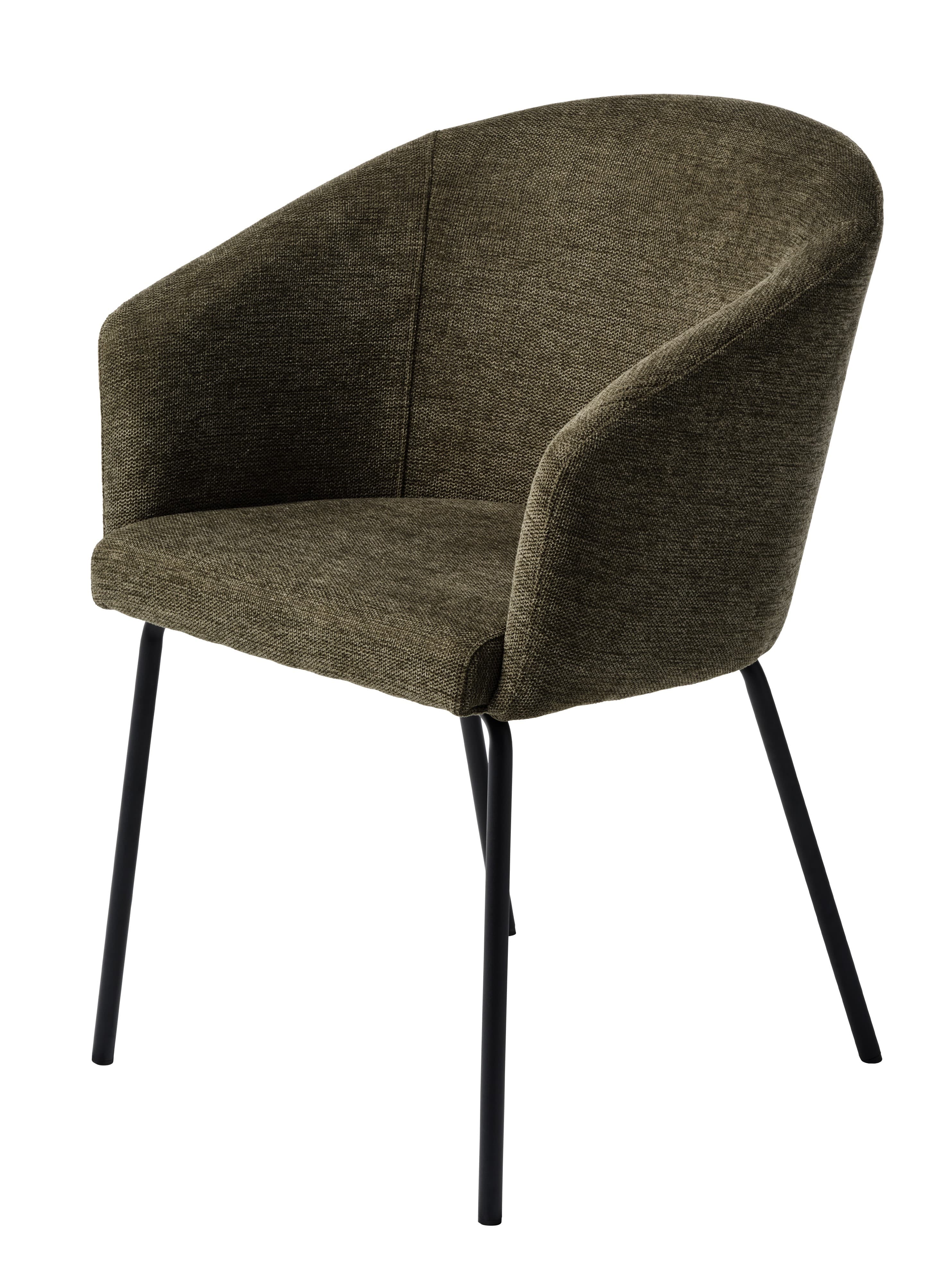 Estila Moderná čalúnená jedálenská stolička Idun s opierkami na ruky v olivovej zelenej farbe s čiernou kovovou podstavou 80 cm 1