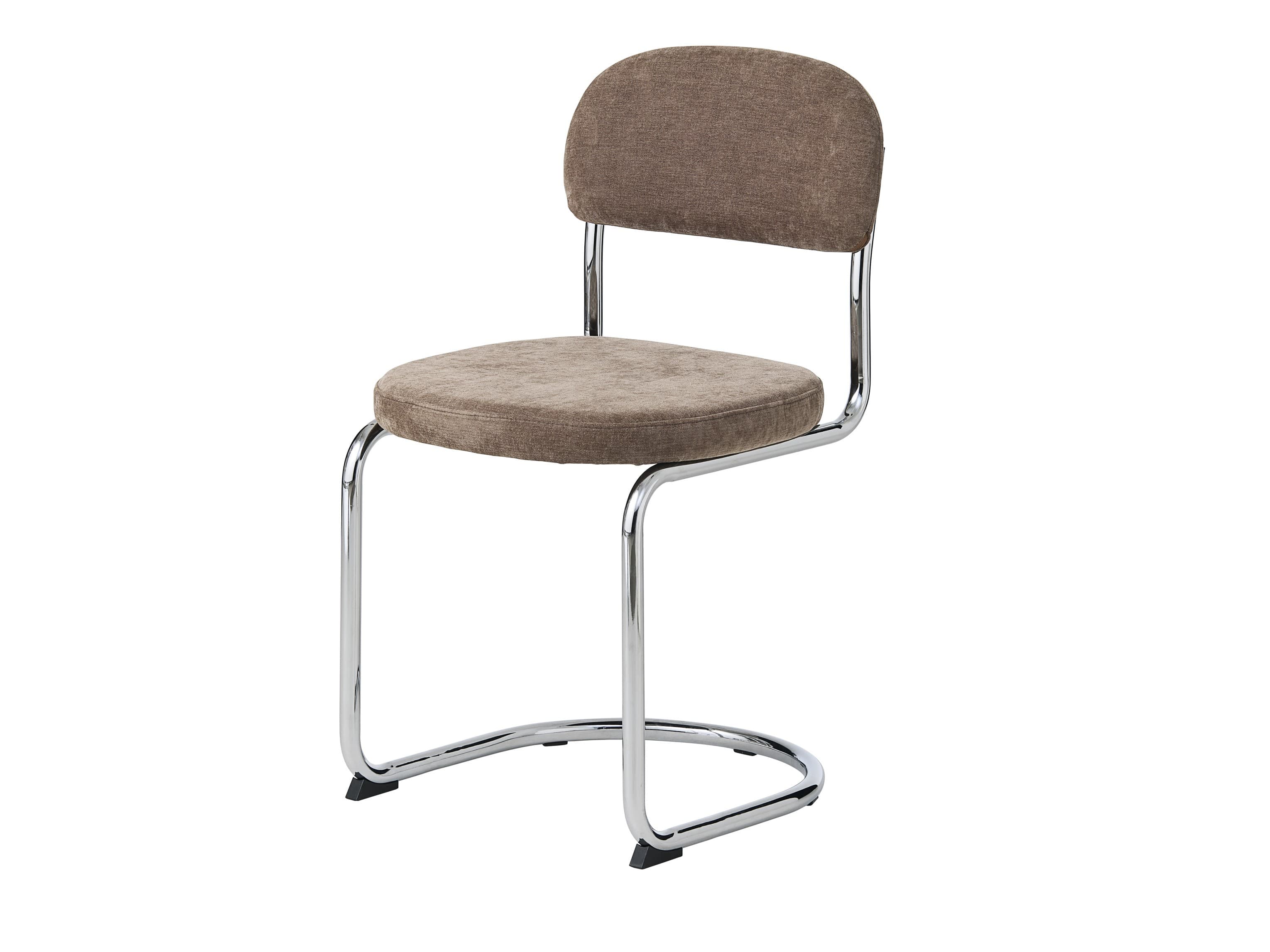 Estila Moderná retro jedálenská stolička Kromo s lesklou konzolovou chrómovou konštrukciou a hnedosivým taupe poťahom 48 cm