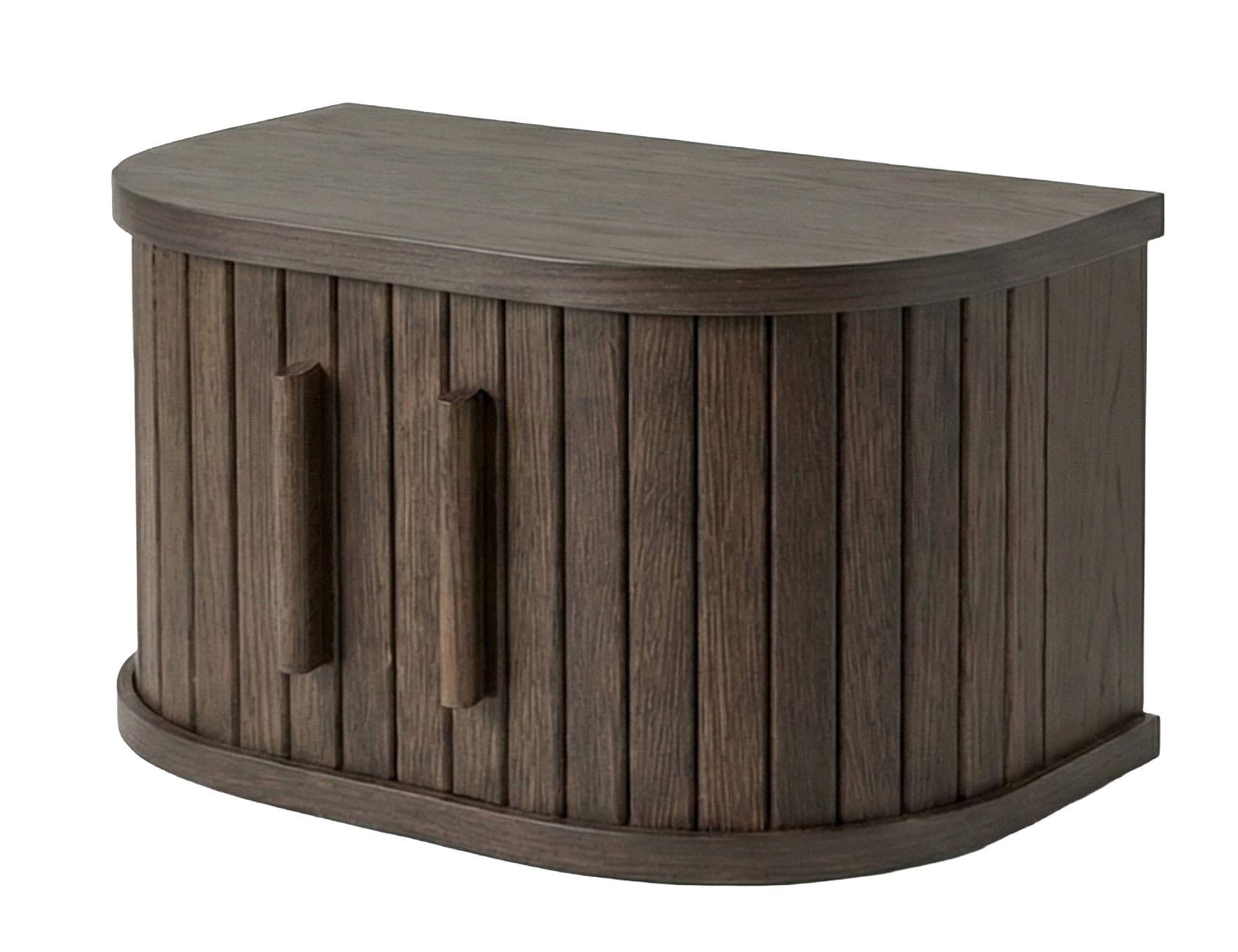 Estila Retro dizajnový nástenný nočný stolík Alborg poloblúkového tvaru s posuvnými dvierkami v tmavom hnedom dubovom prevedení 40 cm 1