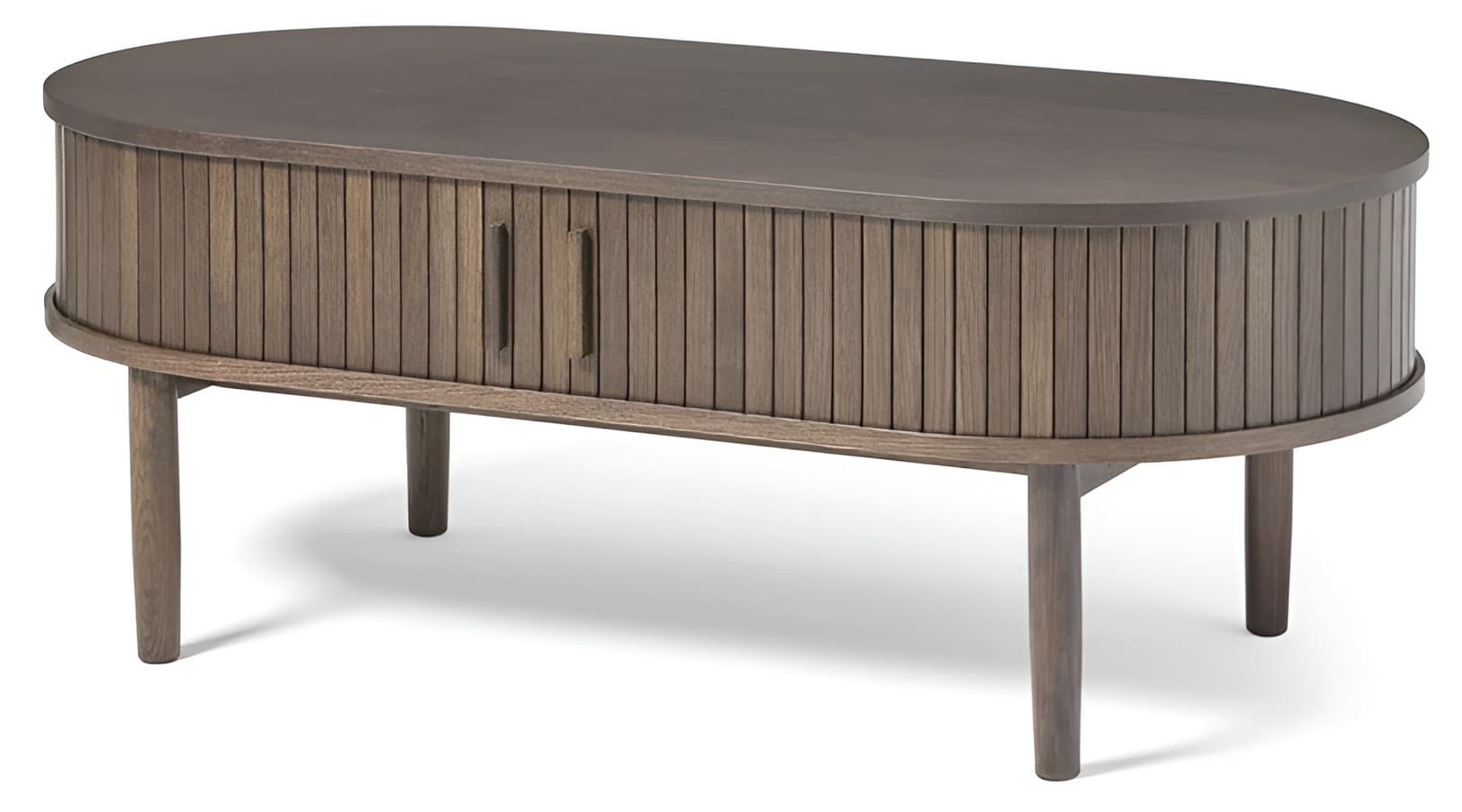 Estila Retro oválny konferenčný stolík Alborg s úložným priestorom s dvoma posuvnými dvierkami v tmavom hnedom dubovom prevedení 120 cm 1