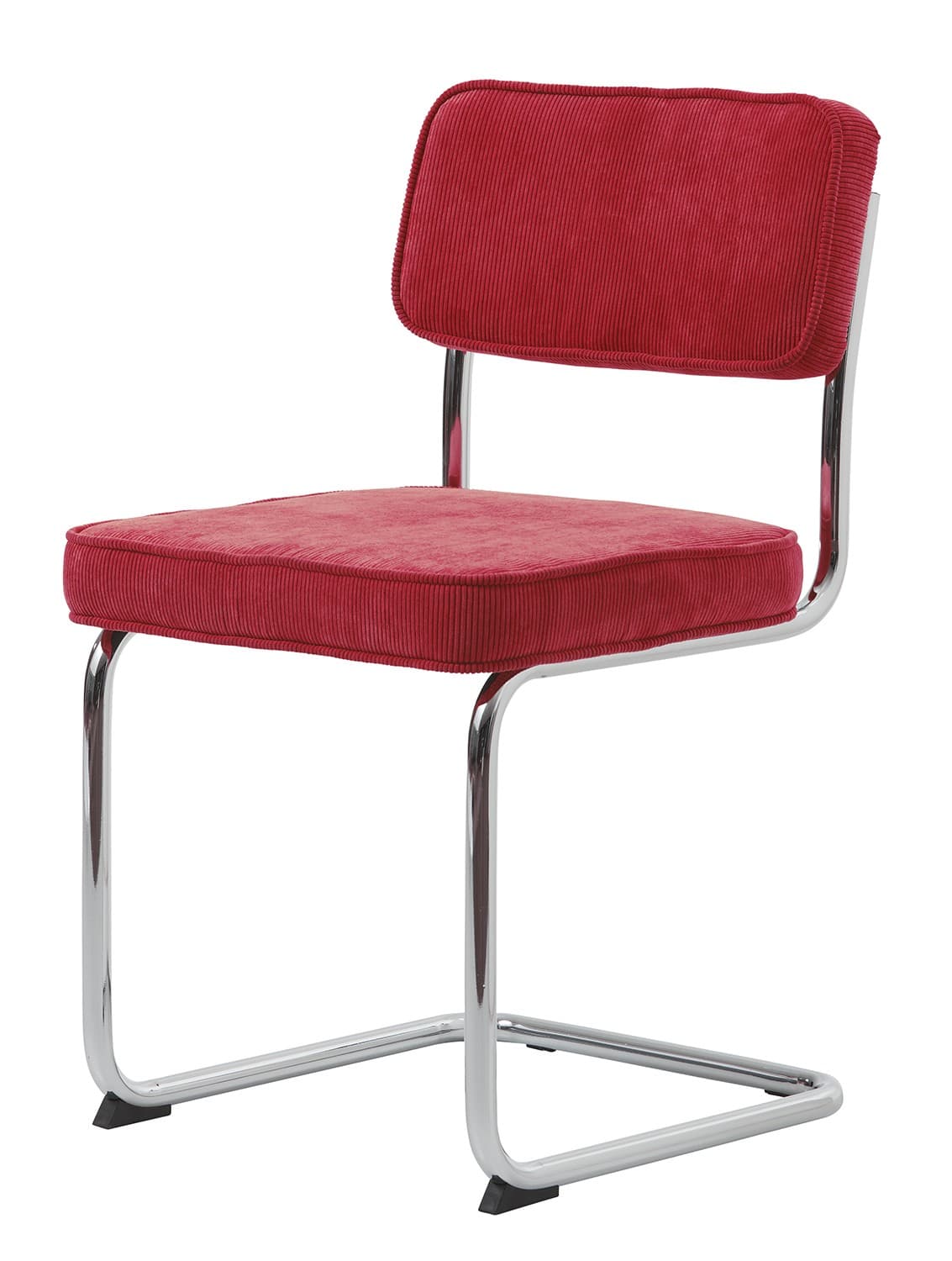 Estila Retro konzolová jedálenská stolička Bente s lesklým chrómovým rámom a čalúnením s menčestrovým poťahom v červenej farbe 84 cm