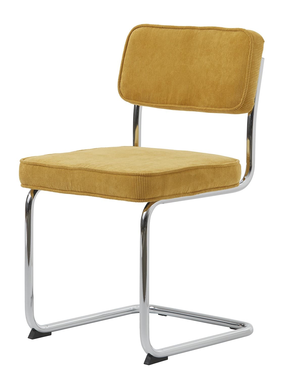 Estila Retro žltá konzolová jedálenská stolička Bente s menčestrovým poťahom a kovovou konštrukciou s lesklým chrómovým povrchom 84 cm