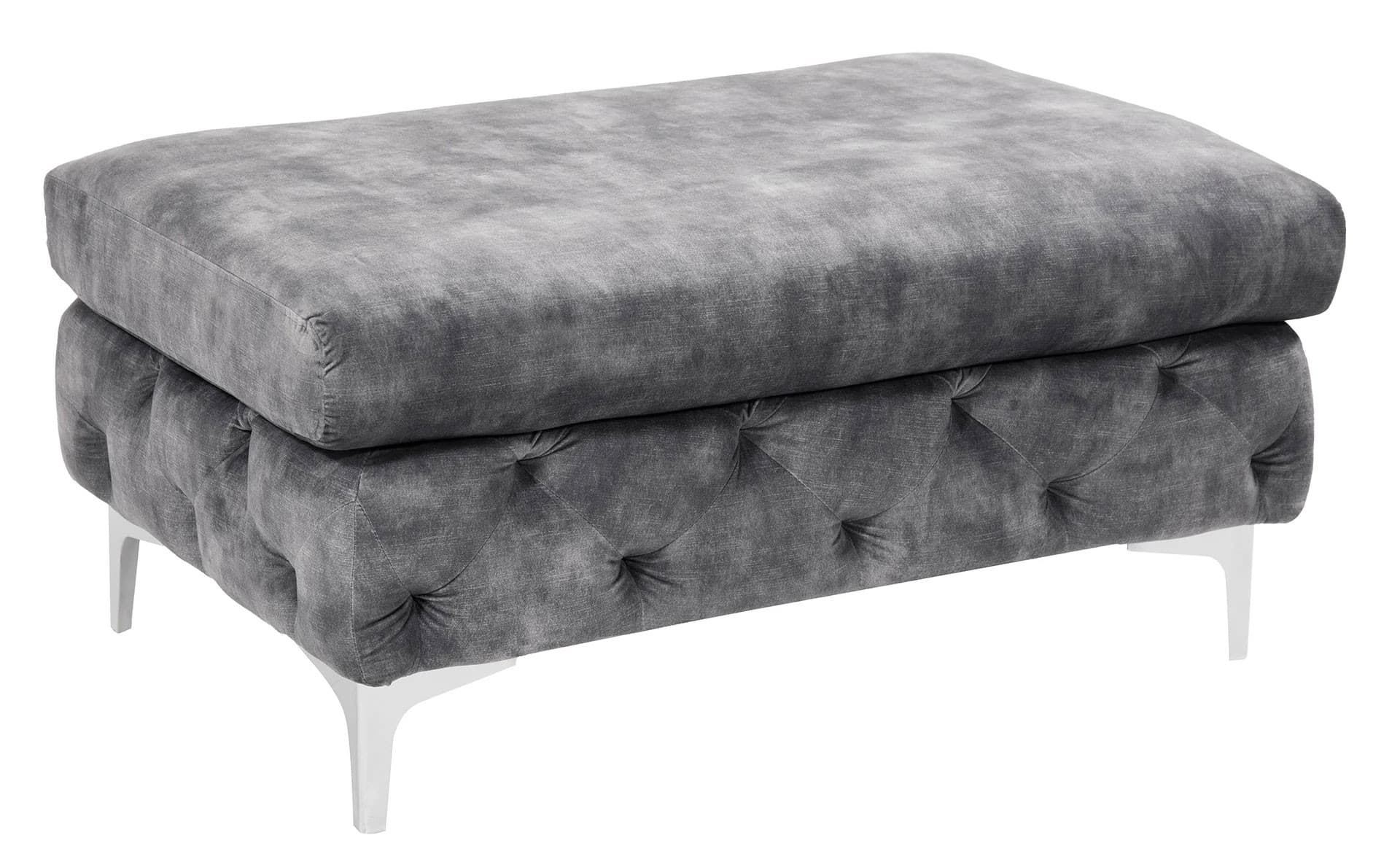 Estila Luxusná glamour taburetka Modern Barock so sivým zamatovým poťahom s chesterfield prešívaním so striebornými nožičkami 92 cm
