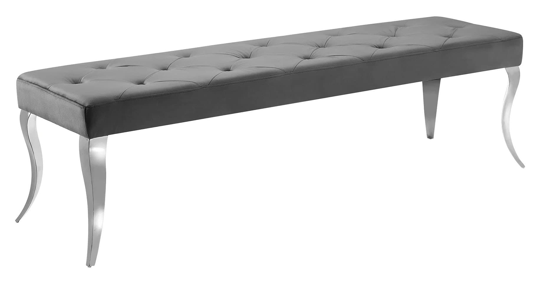 Estila Moderná glamour lavica Modern Barock so sivým zamatovým poťahom s chesterfield prešívaním a striebornými kovovými nohami 170 cm