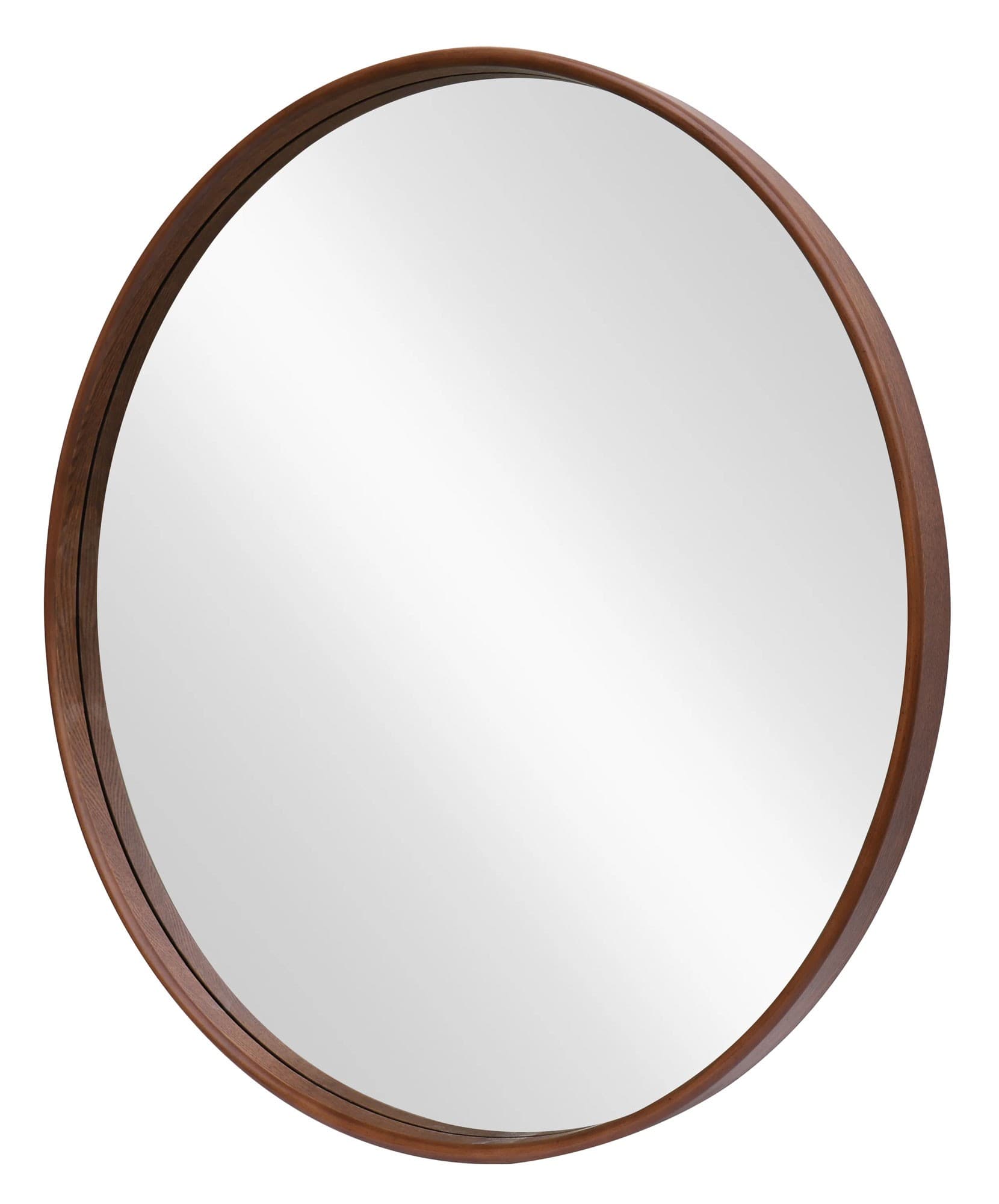 Estila Dizajnové moderné okrúhle nástenné zrkadlo Auri s dreveným rámom v orechovom hnedom prevedení 70 cm