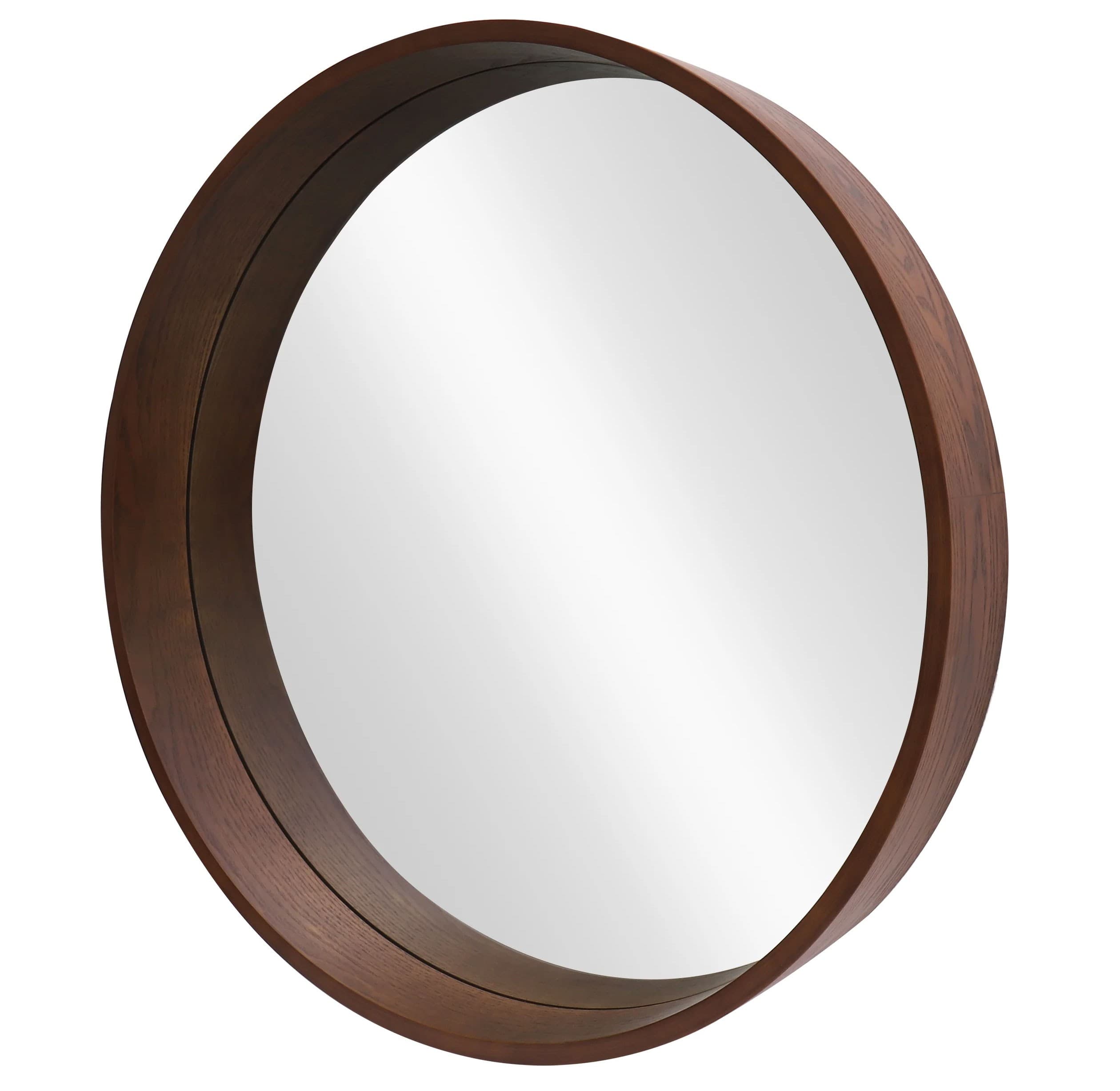 Estila Moderné dizajnové okrúhle závesné zrkadlo Auri s vysokým orechovým hnedým dreveným rámom 70 cm