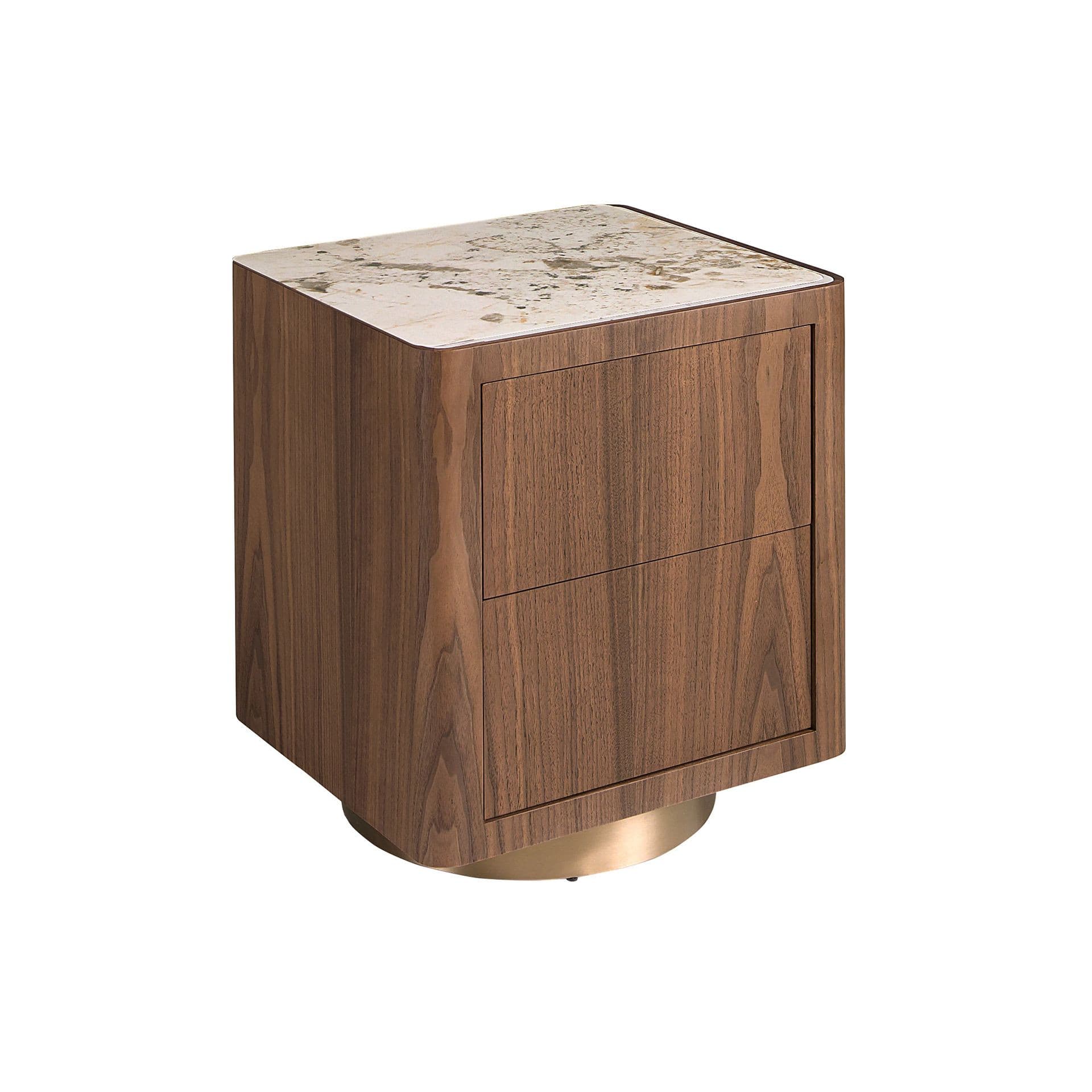 Estila Luxusný art deco nočný stolík Vita Naturale s dvomi zásuvkami v hnedom orechovom prevedení s bielou mramorovou doskou 45 cm 1