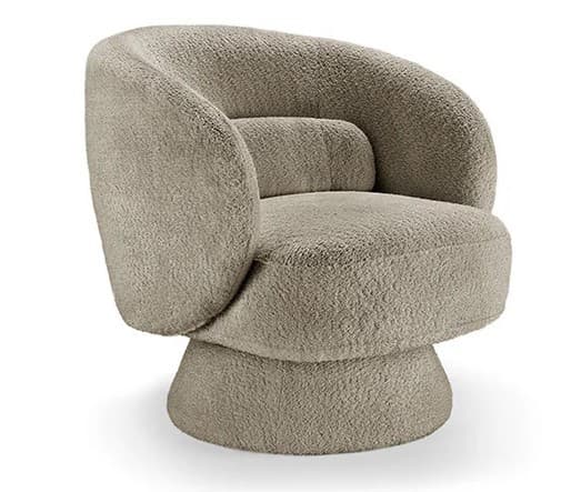 Estila Dizajnové art deco otočné kreslo Elian s buklé poťahom v hnedosivom odtieni taupe so zaoblenou siluetou 76 cm