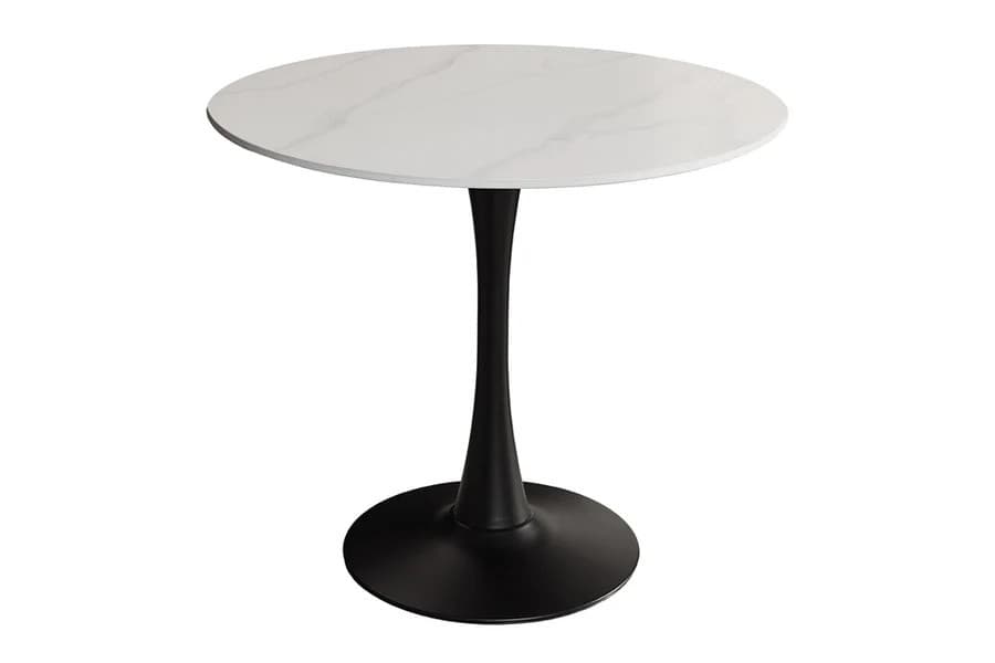 Estila Dizajnový okrúhly jedálenský stôl Ceramia Blanca s bielou keramickou mramorovou doskou a čiernou kovovou nohou 80 cm 1