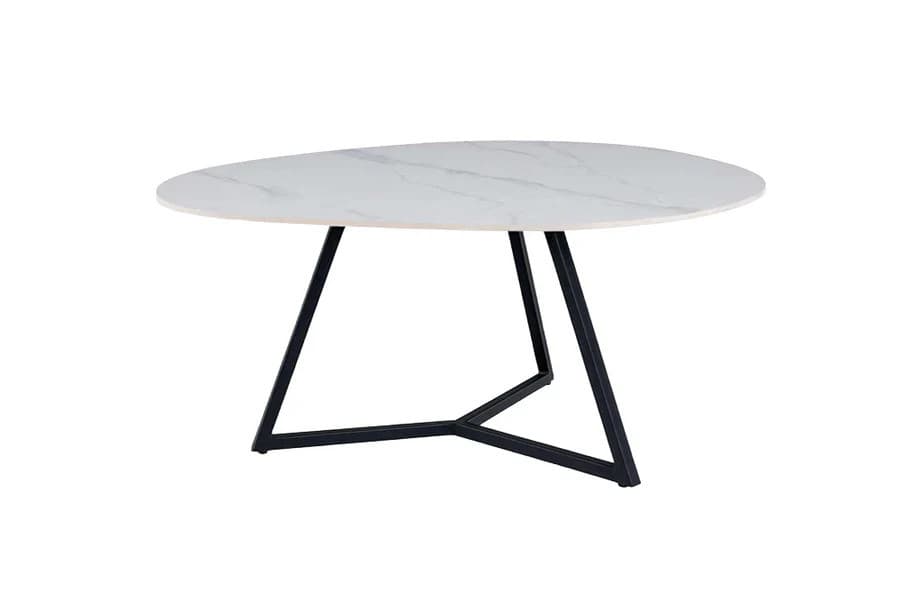 Estila Moderný príručný stolík Ceramia Blanca s keramickou doskou organického tvaru s bielym mramorovým dekorom a čiernymi nohami 70 cm 1