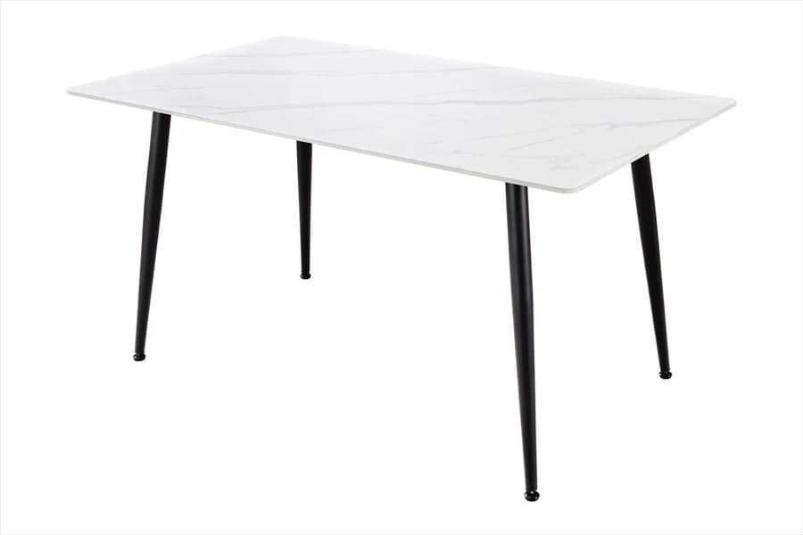 Estila Moderný obdĺžnikový keramický jedálenský stôl Ceramia Blanca s dizajnom bieleho mramoru s čiernymi kovovými nohami 120 cm