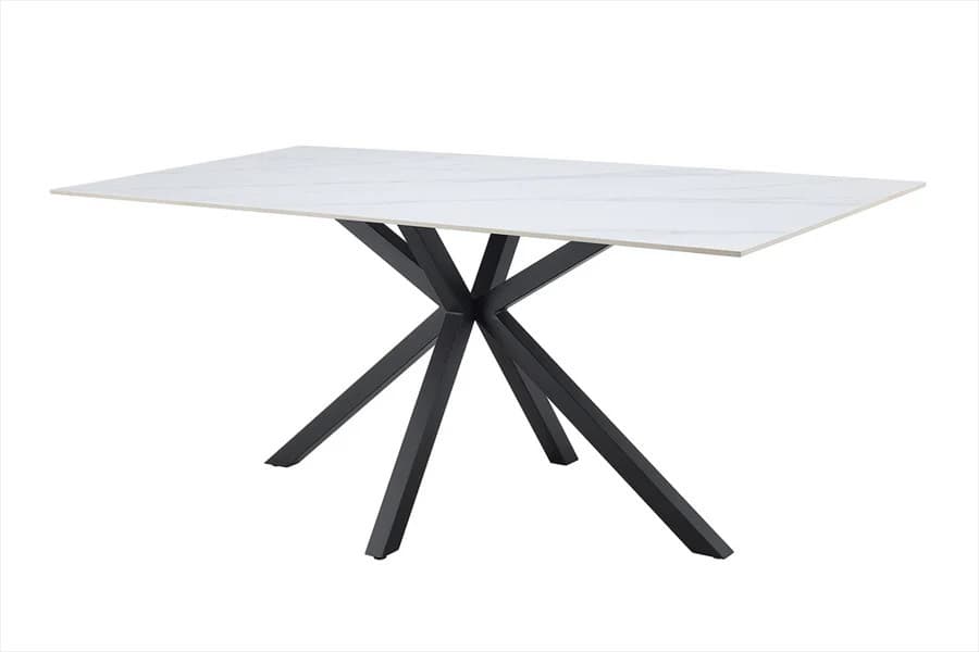 Estila Moderný obdĺžnikový jedálenský stôl Ceramia Blanca s keramicou doskou v dizajne bieleho mramoru s prekríženými nohami 180 cm