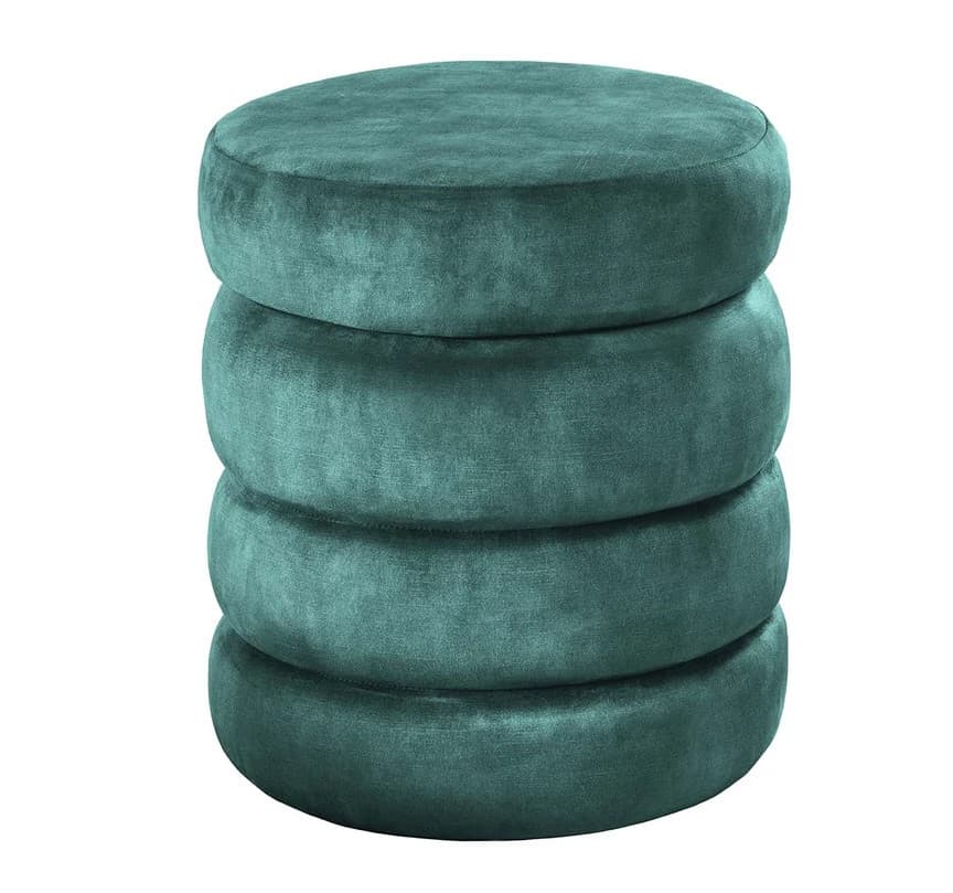 Estila Moderná art deco okrúhla taburetka Eliana v tyrkysovej modrozelenej farbe s úložným priestorom a zamatovým čalúnením 41 cm 1