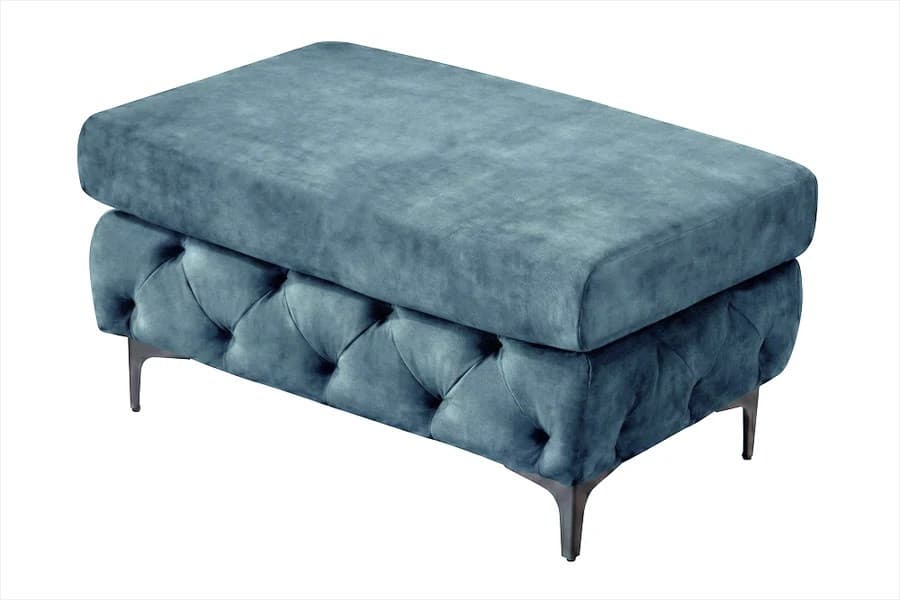 Estila Moderná chesterfield obdĺžniková taburetka Modern Barock so zamatovým čalúnením v petrolejovej modrej farbe a nožičkami 95 cm