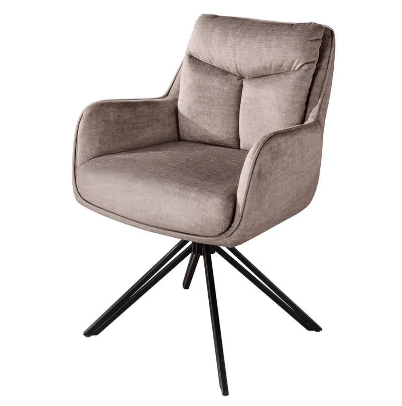 Estila Moderná velúrová jedálenská stolička Idea s otočným sedadlo v hnedosivom odtieni taupe a čiernou kovovou podstavou 60 cm 1
