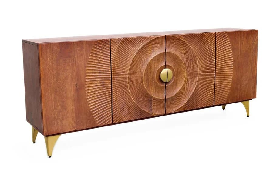 Estila Dizajnový art deco štvordverový príborník Cumbria z masívneho mangového dreva v hnedej farbe so zlatými detailmi 180 cm 1