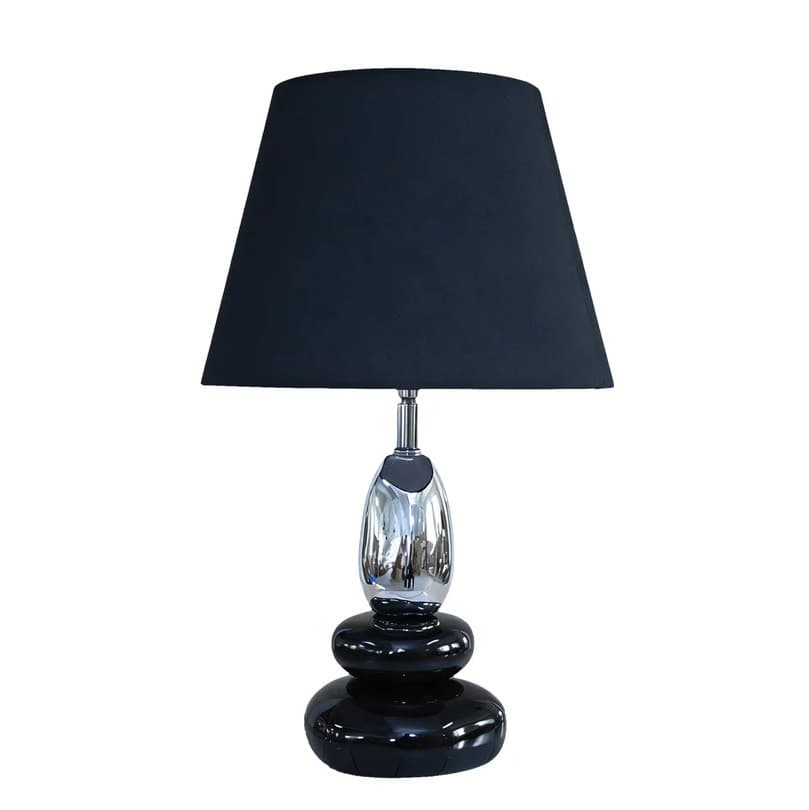 Estila Art deco moderná stolná lampa Caillou s podstavou s dizajnom okruhliakov v čiernej farbe so strieborným detailom 45 cm