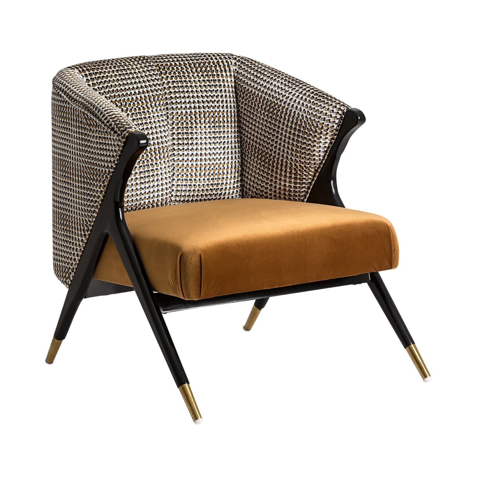 Estila Art-deco luxusné kreslo Brilon v horčicovom poťahu s čiernymi nohami 78cm 1