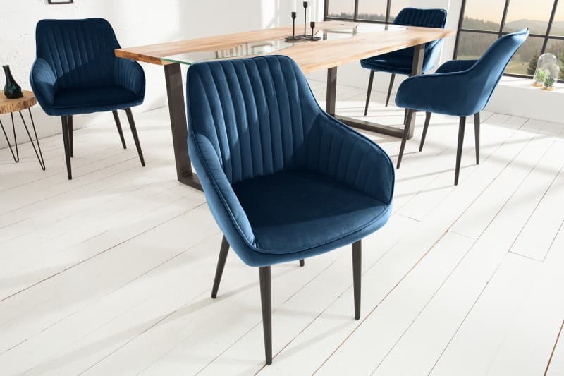 Estila Retro štýlové kreslo Null 84cm modré s opierkami na ruky