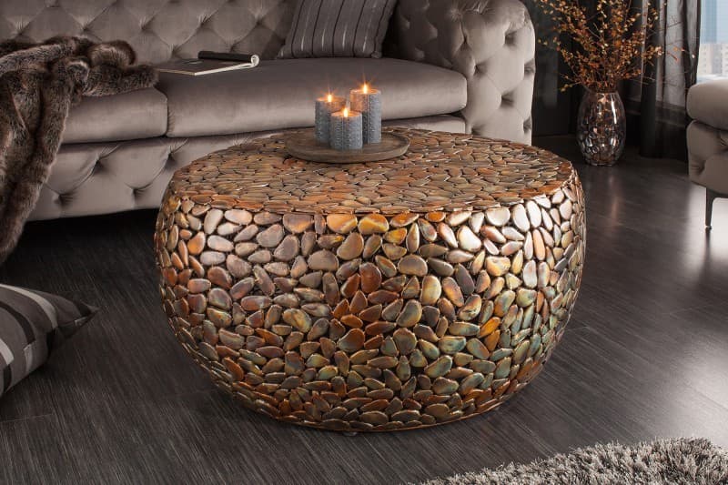 Estila Industriálny okrúhly konferenčný stolík Riverstone z kovu medenej farby 72cm