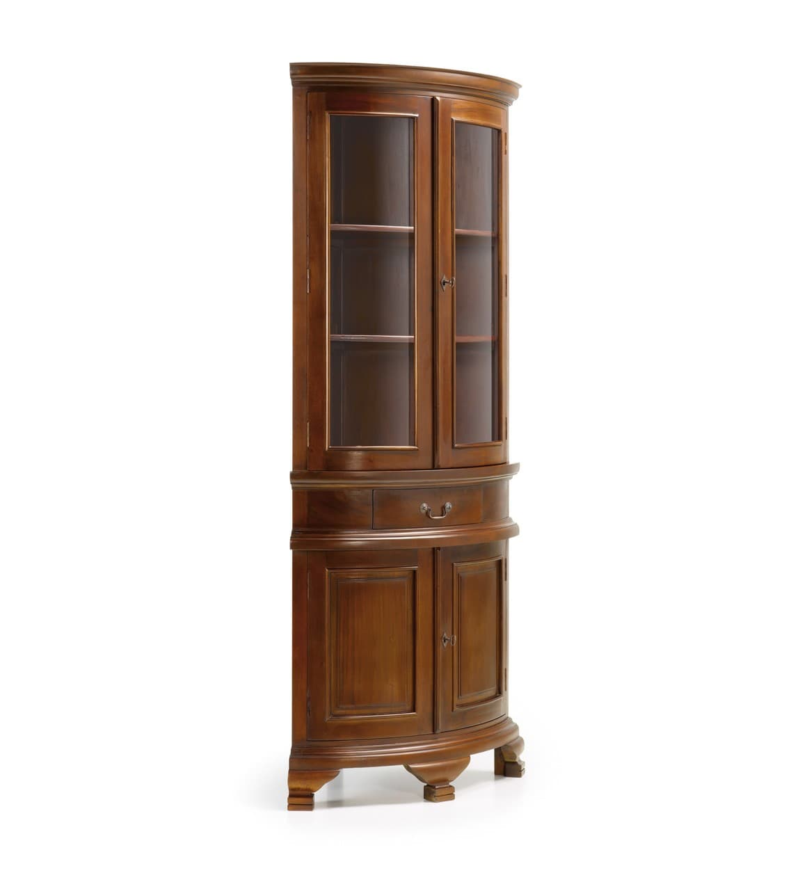 Estila Rustikálna rohová vitrína M-VINTAGE z masívneho dreva tmavohnedej farby s dvierkami a zásuvkou 190cm