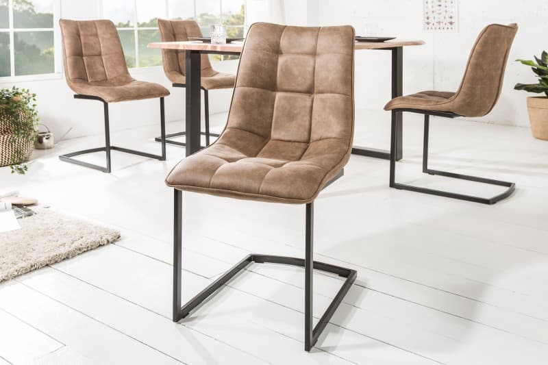 Estila Industriálna vintage stolička Suava III s hnedým poťahom a čiernou kovovou konštrukciou 88cm