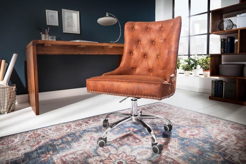 Estila Chesterfield otočné kancelárske kreslo Modern Secretary v hnedej farbe na kolieskach