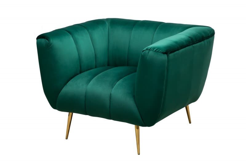 Estila Art-deco zelené zamatové kreslo Vermont so zlatými nožičkami 80cm 1